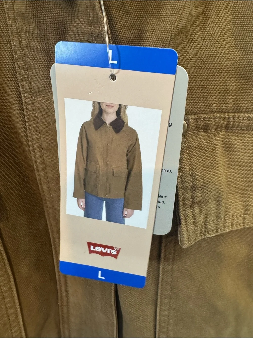 Levi’s Canvas Cotton Shorty Barn Coat, Cord Collar, Tan/Brown, Women’s L, NWT